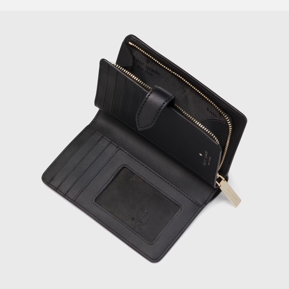 NEW Kate Spade KG488 Signature Spade Flower Medium Compact Bifold Wallet BLACK - Picture 2 of 5